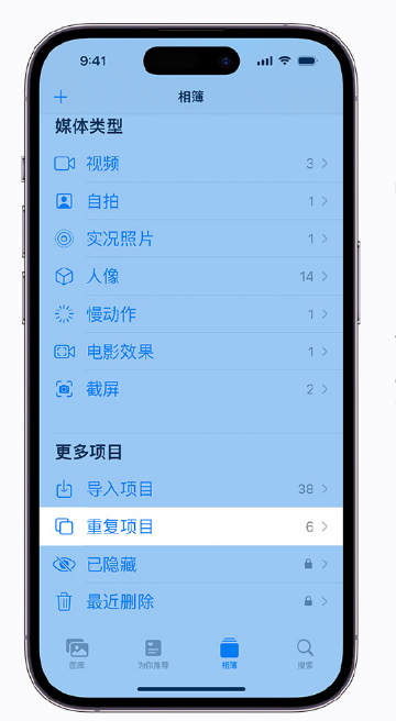 蒲城苹果手机维修分享升级 iOS 16 后无法查看到“重复项目”相簿怎么办 
